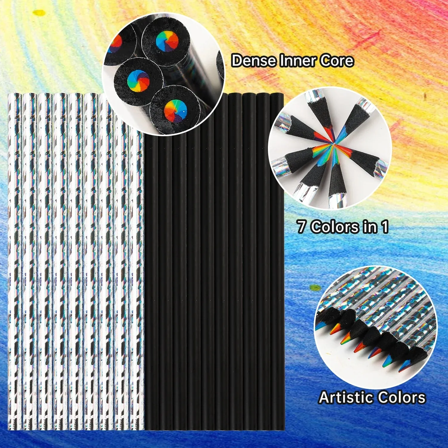 12 Piece Kawaii Rainbow Pencil Set 7 Colour Gradient Crayons