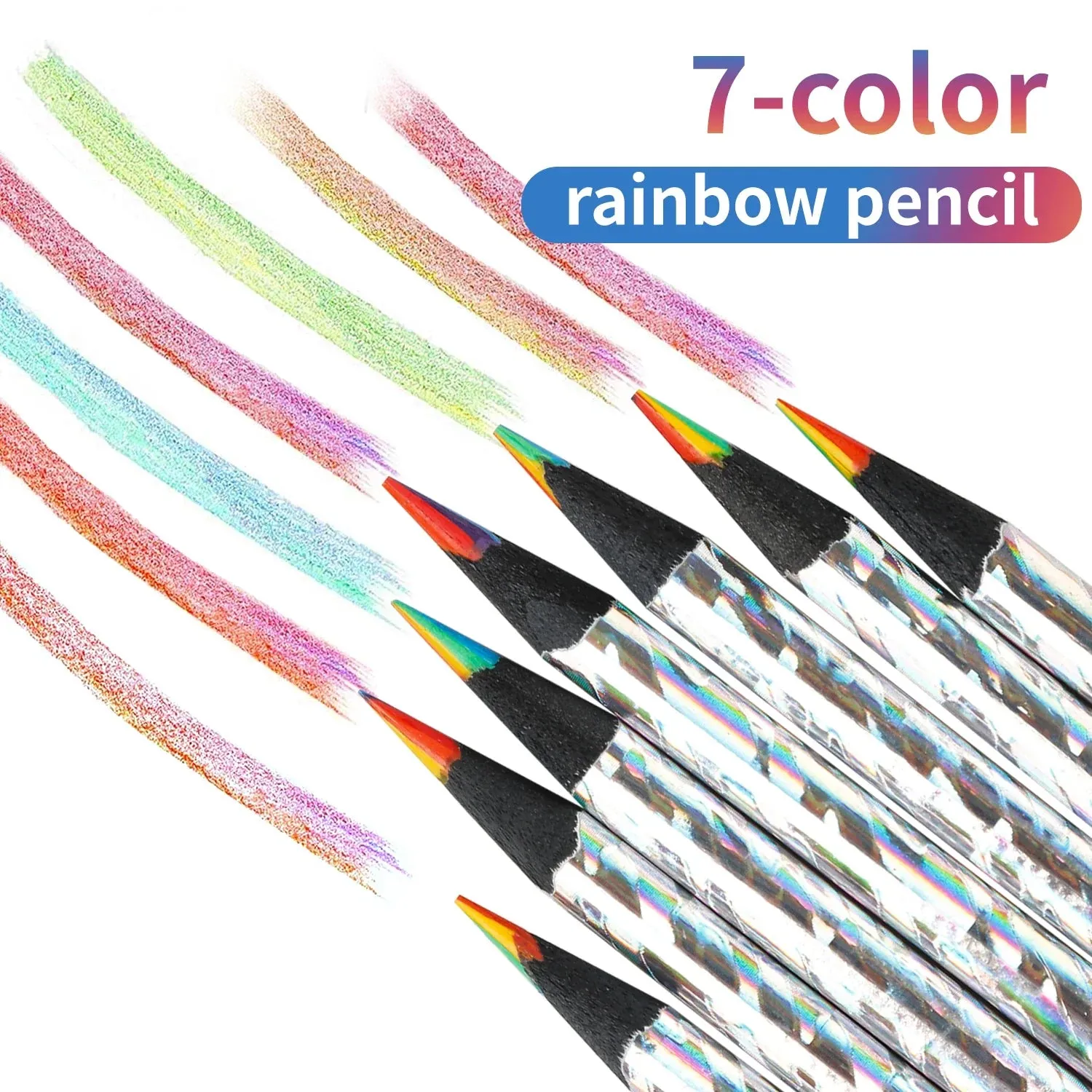 12 Piece Kawaii Rainbow Pencil Set 7 Colour Gradient Crayons