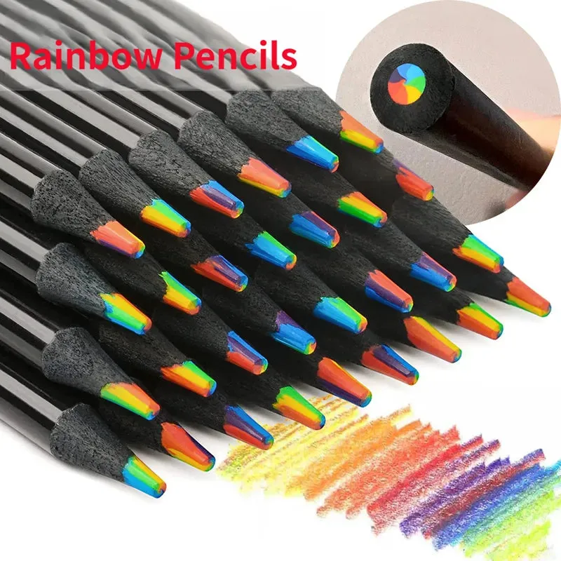 12 Piece Kawaii Rainbow Pencil Set 7 Colour Gradient Crayons