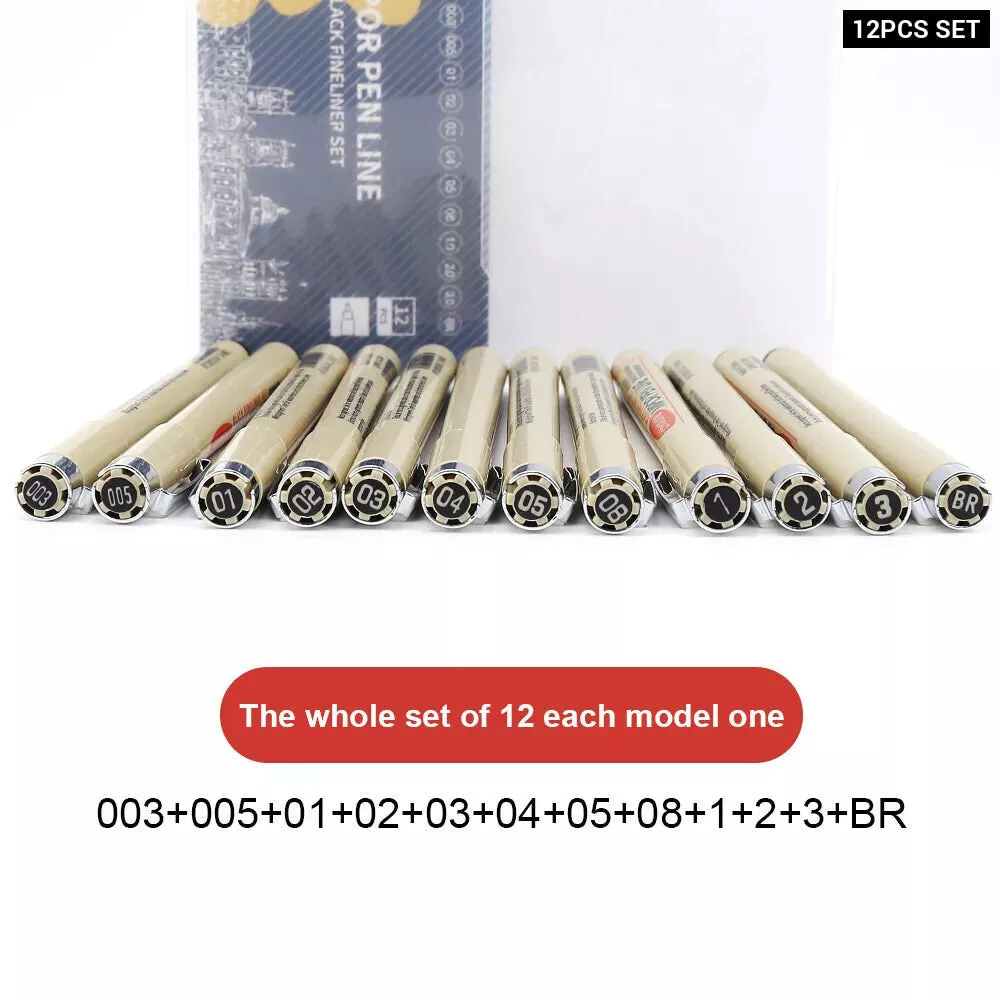 12 Piece Micron Ink Marker Set for Manga Sketching and Drawing