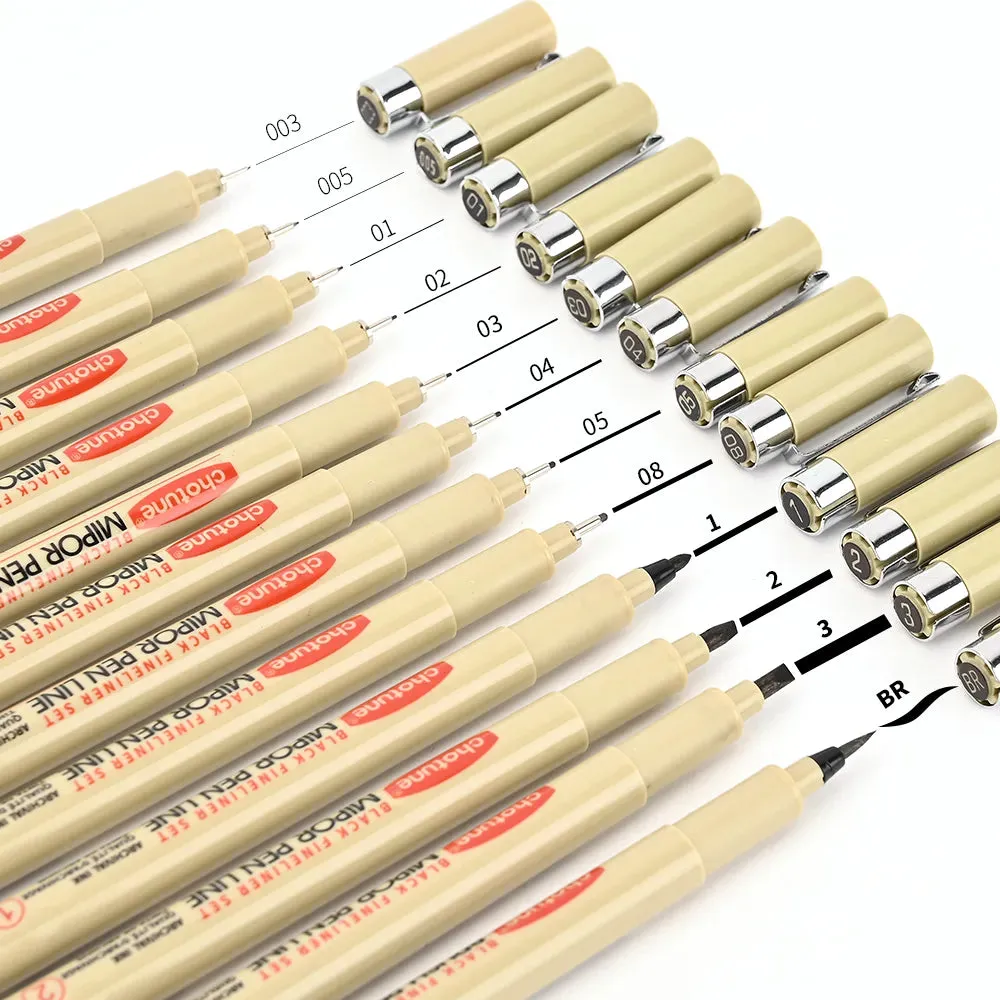 12 Piece Micron Ink Marker Set for Manga Sketching and Drawing