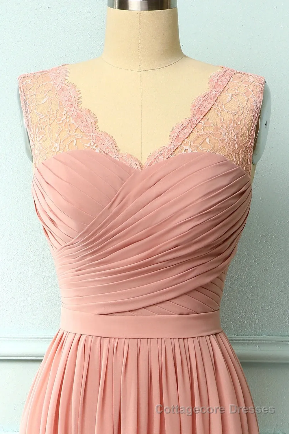 A-line Blush Pink Bridesmaid Dress with Lace Top