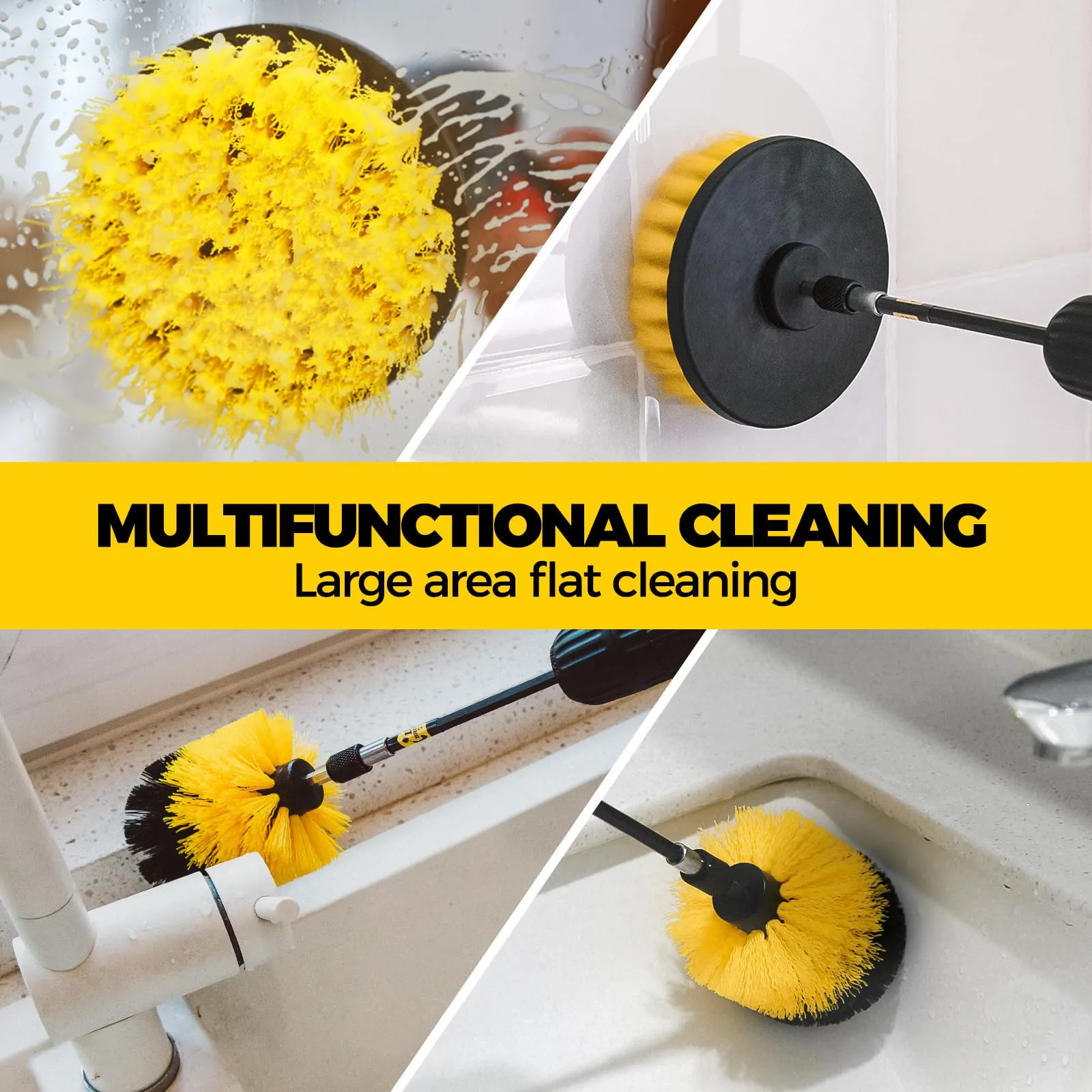 Holikme 6Pack Cleaning Brush Power Scrubber Cleaning Brush Extended Long Attachment Set All Purpose Scrub Brushes Kit for Grout, Floor, Tub, Shower, Tile, Bathroom,Car Cleaning BrushYellow