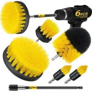 Holikme 6Pack Cleaning Brush Power Scrubber Cleaning Brush Extended Long Attachment Set All Purpose Scrub Brushes Kit for Grout, Floor, Tub, Shower, Tile, Bathroom,Car Cleaning BrushYellow