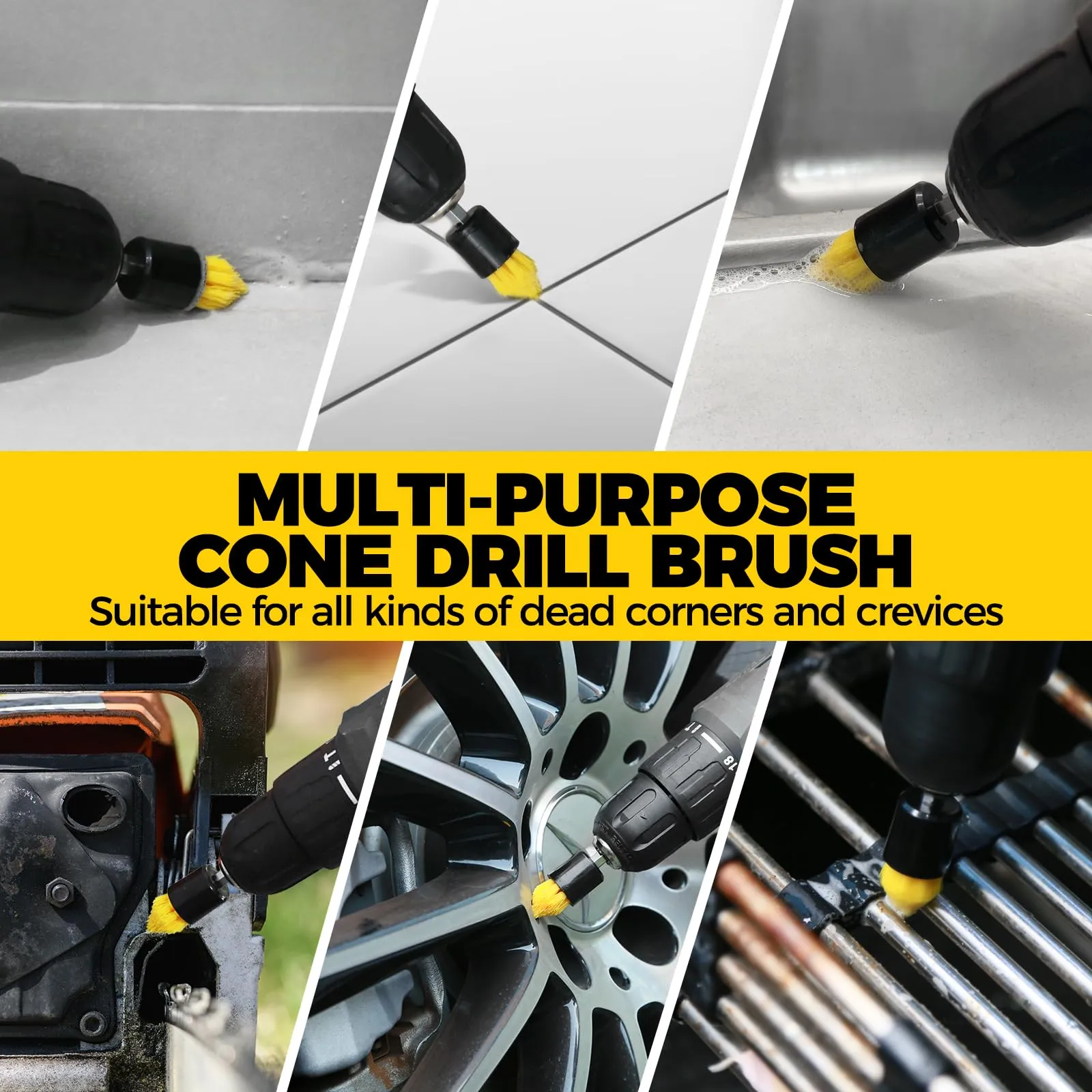 Holikme 6Pack Cleaning Brush Power Scrubber Cleaning Brush Extended Long Attachment Set All Purpose Scrub Brushes Kit for Grout, Floor, Tub, Shower, Tile, Bathroom,Car Cleaning BrushYellow