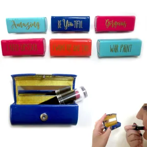Lipstick Case Holder Portable Mirror Inside Purse Makeup Button Closure Fashion