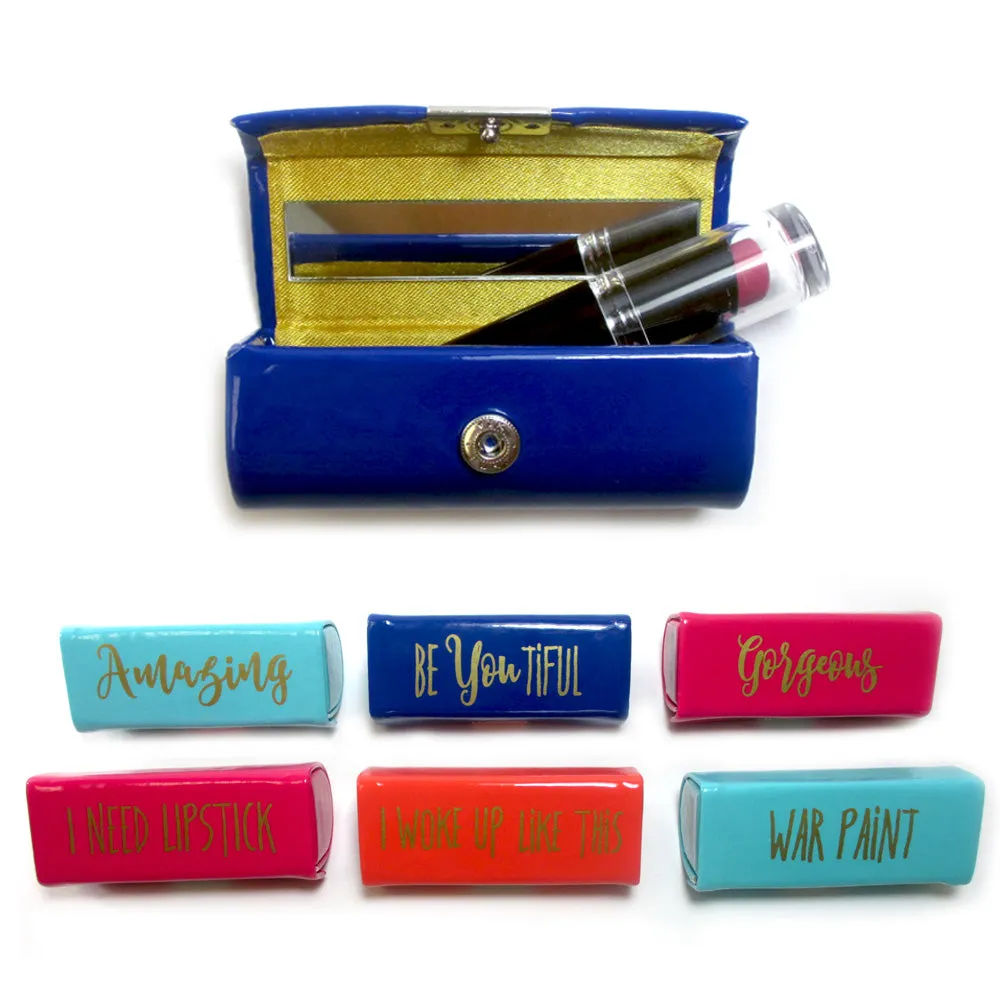Lipstick Case Holder Portable Mirror Inside Purse Makeup Button Closure Fashion