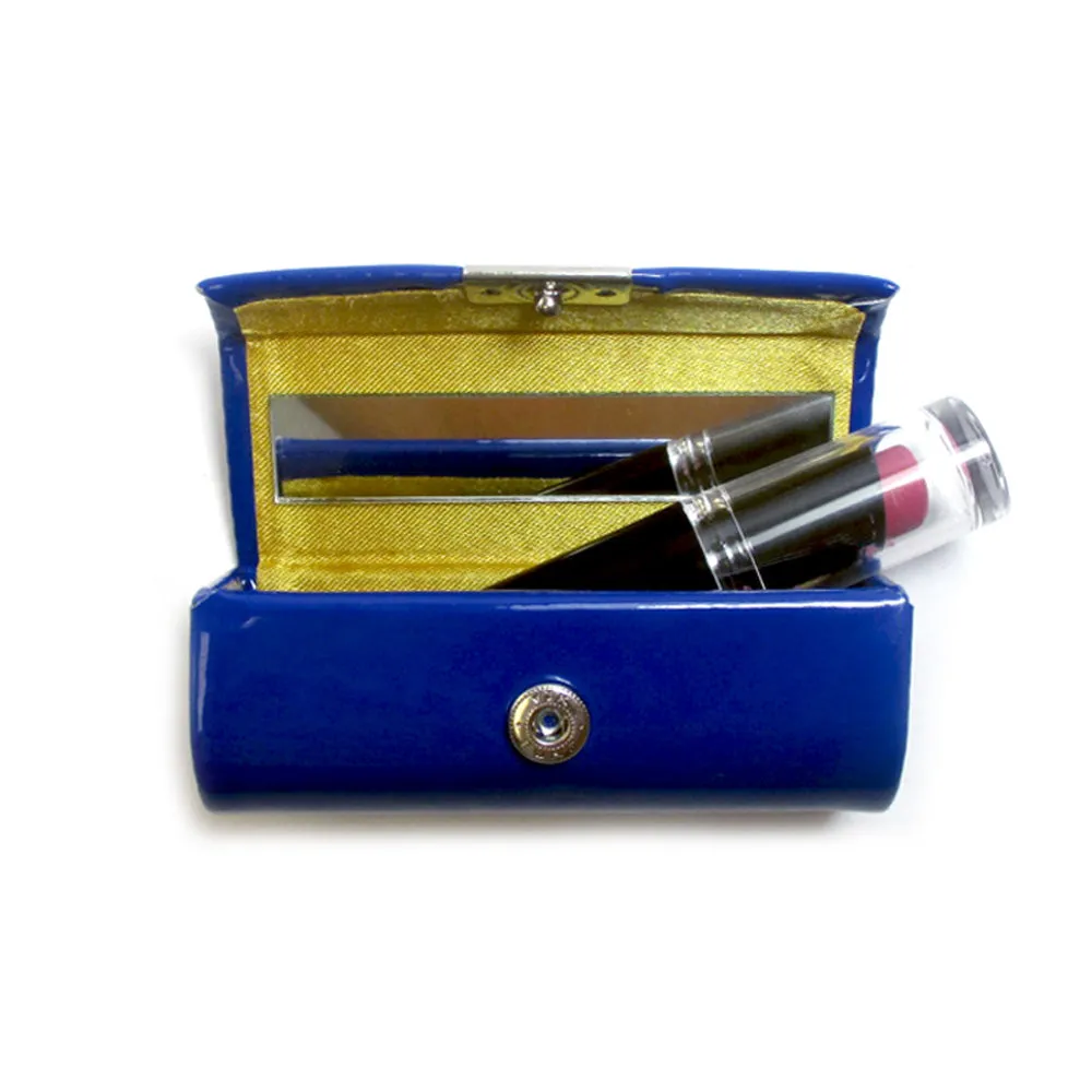 Lipstick Case Holder Portable Mirror Inside Purse Makeup Button Closure Fashion