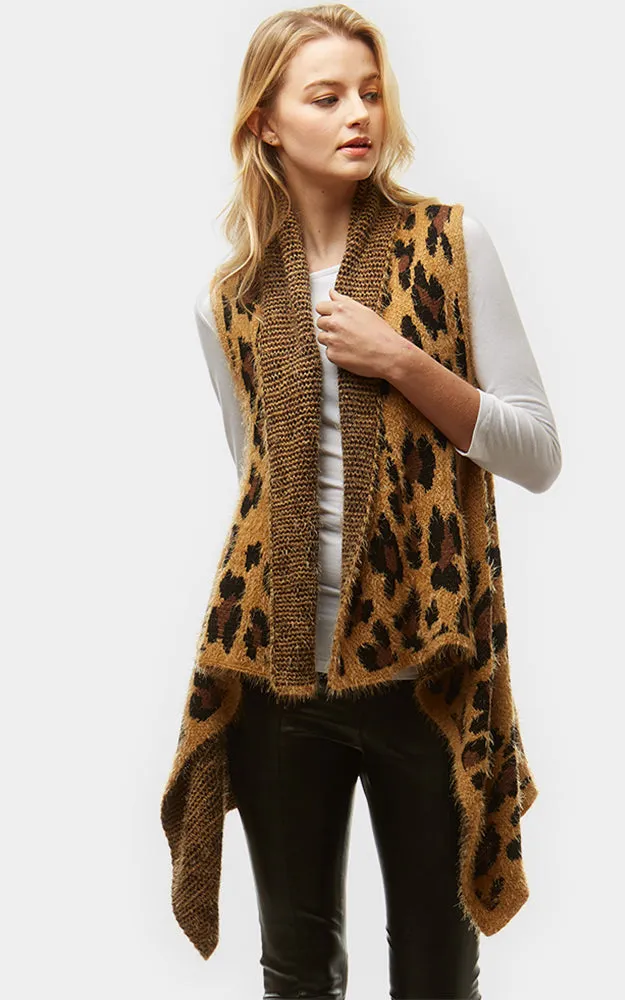 LOF561 Leopard Printed Fuzzy Vest
