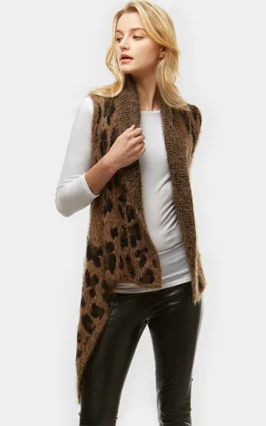 LOF561 Leopard Printed Fuzzy Vest