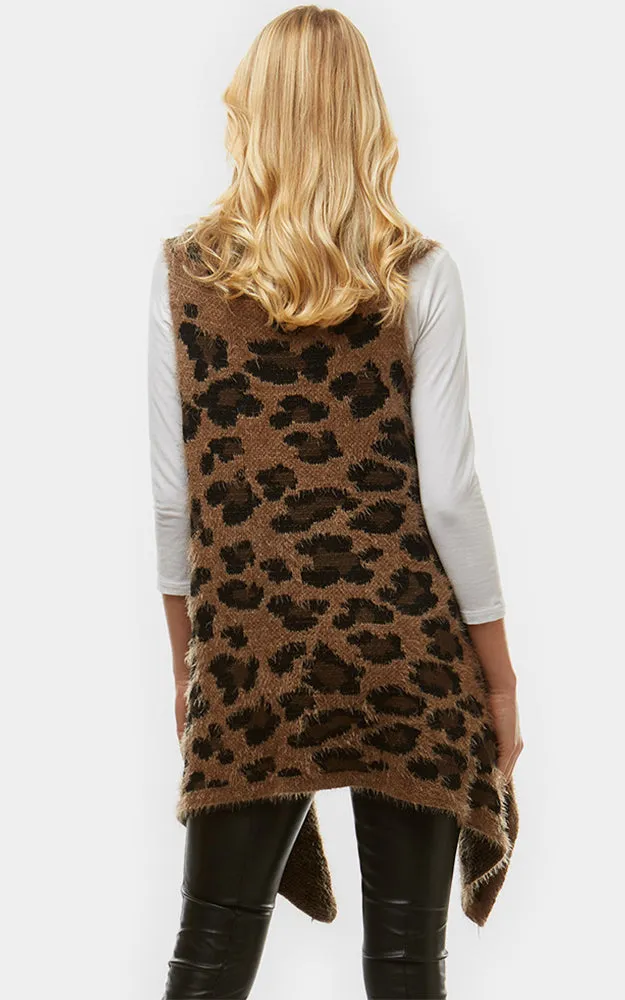 LOF561 Leopard Printed Fuzzy Vest