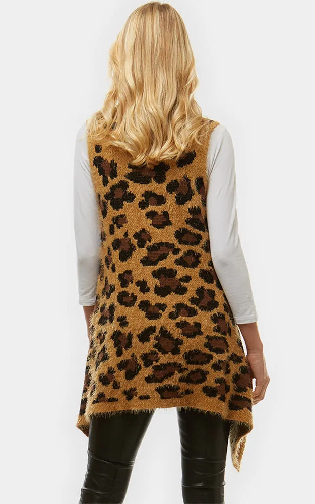 LOF561 Leopard Printed Fuzzy Vest