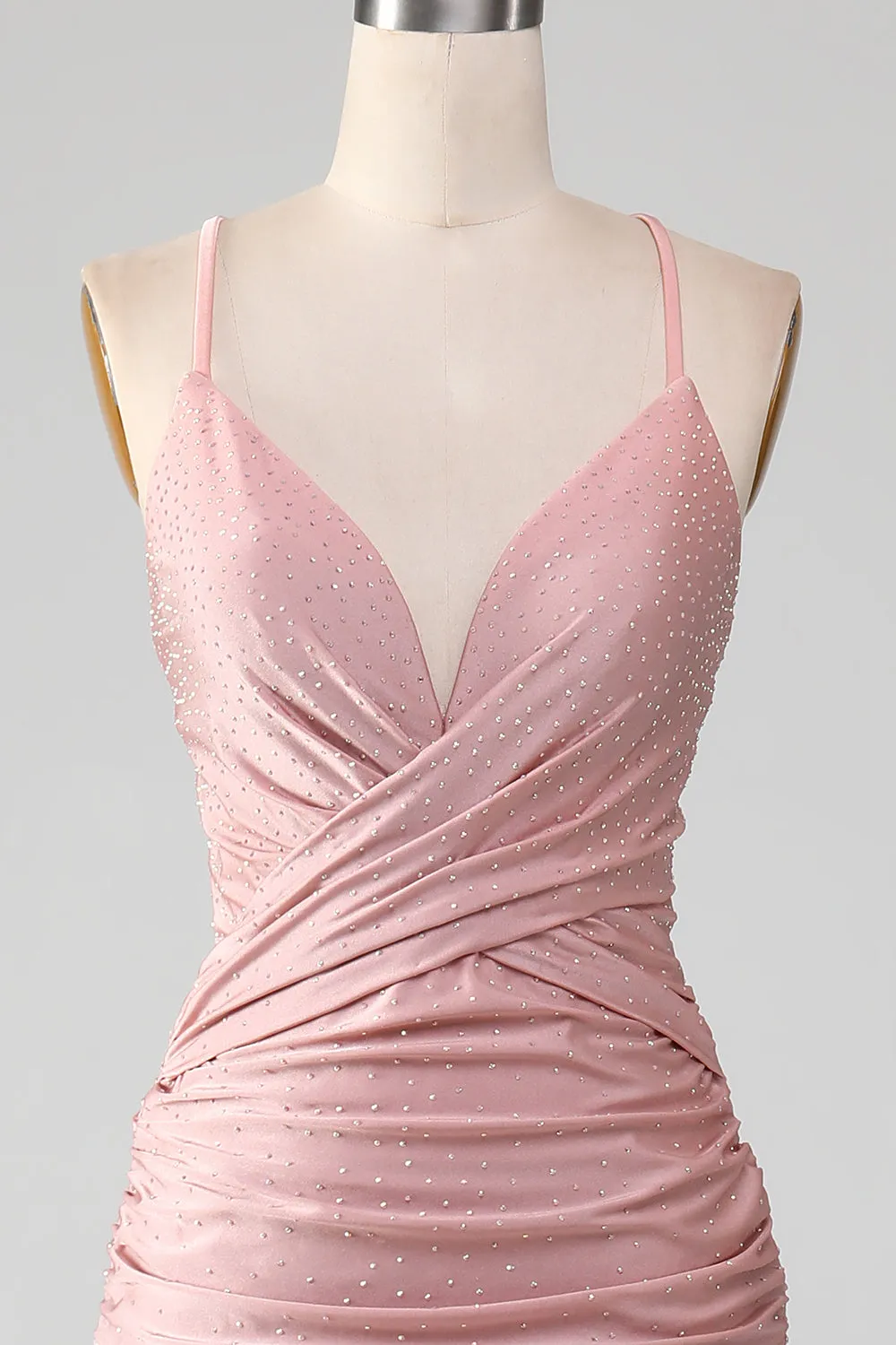 Luolandi Blush Beaded Long Mermaid Prom Dress V-neck Sexy Evening Dress Party Dress